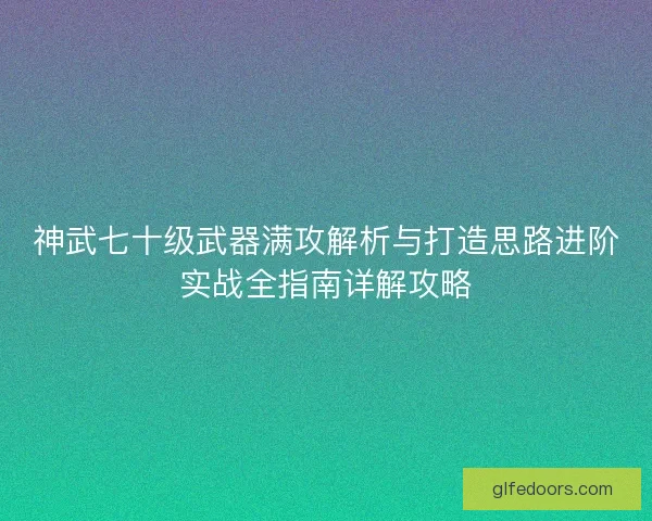 神武七十级武器满攻解析与打造思路进阶实战全指南详解攻略